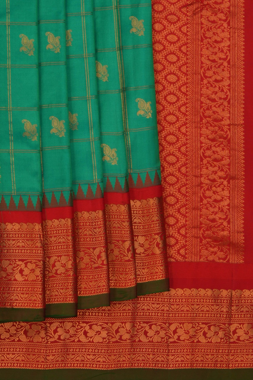 Image of Gadwal Silk Kattam Sea Green Saree